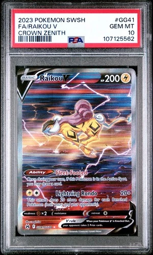 POKEMON RAIKOU V #GG41 SWORD & SHIELD CROWN ZENITH FULL ART PSA 10 2023