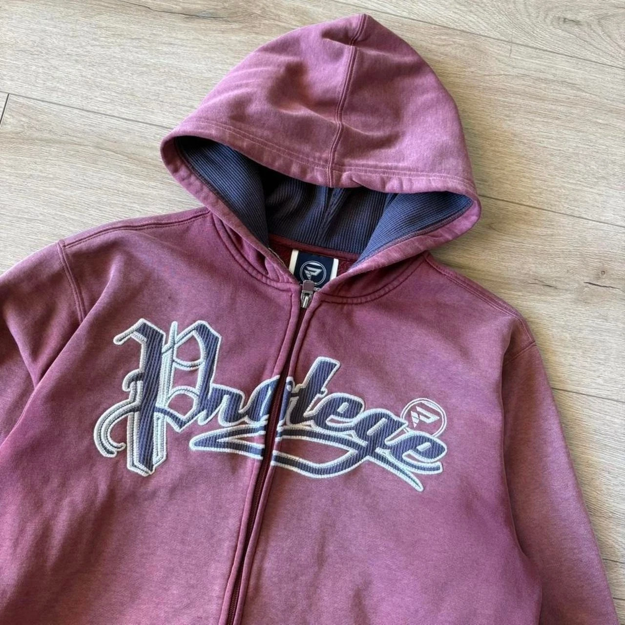 Vintage 90s Y2K Protege Full Zip Hoodie Size M Thermal Lined Sweatshirt Burgundy