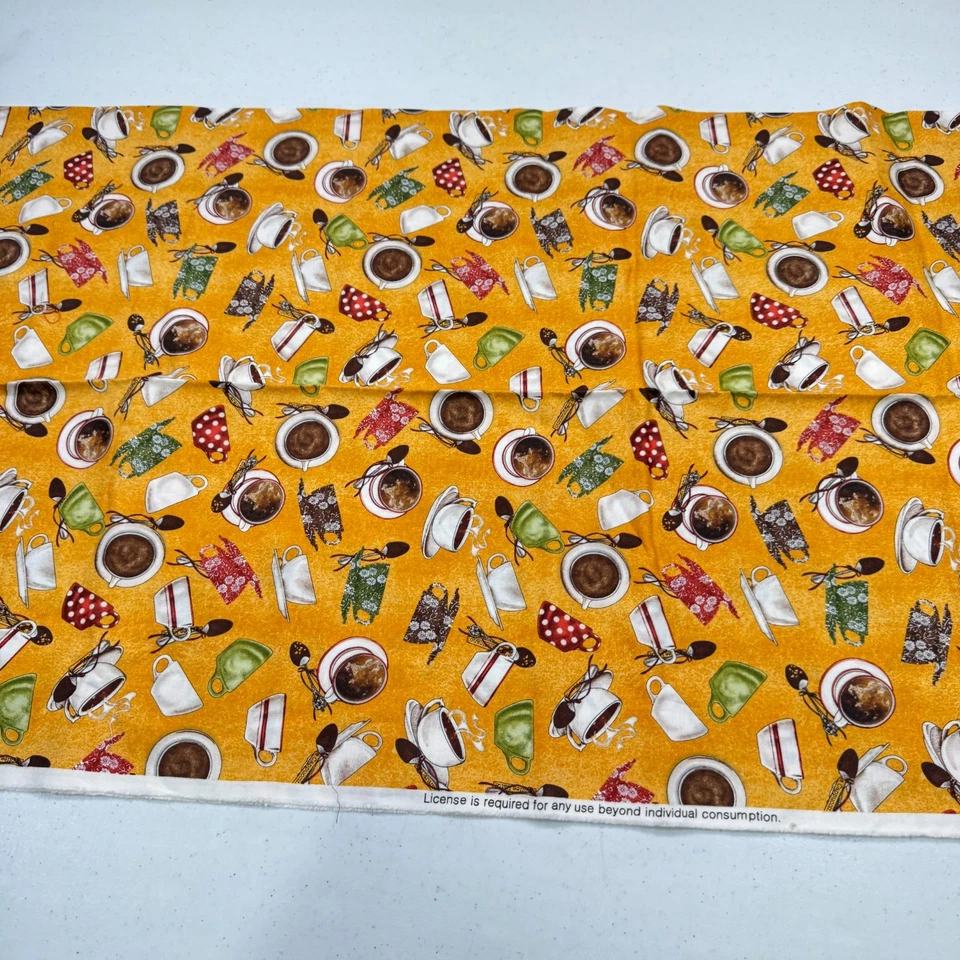 quilting treasure fabric cotton yellow tidings of great job wecker 43x37 - Image 2 of 4