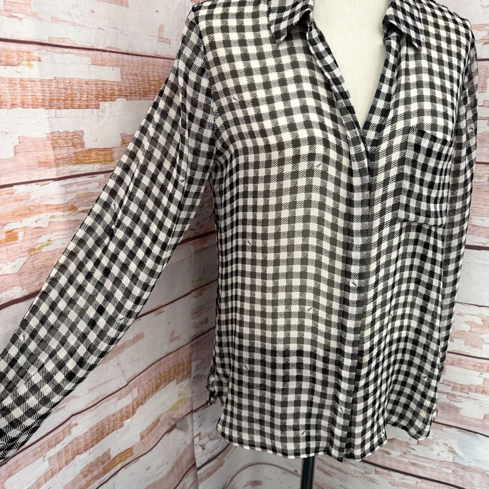 Camisa de seda Diane Von Furstenberg Lorelei talla 10 blanca y negra abotonada DVF Foto 3 de 4
