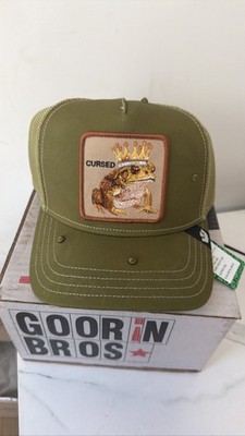 Goorin Bros The Farm Cursed Frog Crown Trucker Hat Olive Mesh Snapback