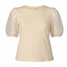 Anthropologie Maeve Ivory Puff Sheer Sleeve Top S Woven Blouse Cottagecore