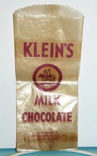 KLEIN'S Chocolate~ MILK CHOCOLATE Wax Paper Bag~Elizabethtown, Pa.~7" Tall