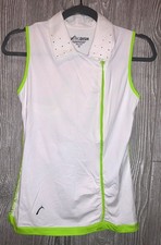 SWINGDISH Sleeveless Lace Back White Lime Green Golf Shirt Top NEW Womens Sz M