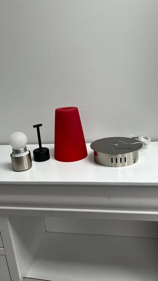 Mini luminária de teto Coppa 1 5 polegadas cetim níquel com pingente vermelho - Imagem 3 de 4