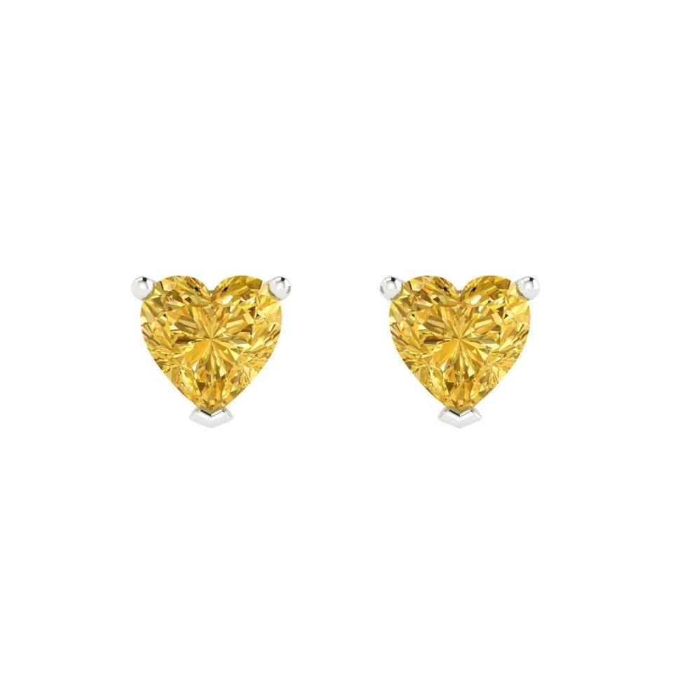 Yellow Zirconia Stud Earrings for Women, Push back (1 cttw, 5mm, Heart-Cut) - Image 3 of 4