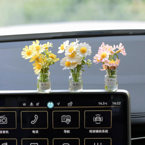 Daisy Flower Car Accessories for Women Interior Aesthetic, 3 Pcs Daisy Cute Car