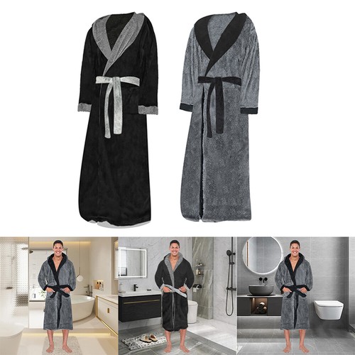 Men Winter Warm Hooded Long Dressing Gown Coat Bathrobe Towelling Bath Robe UK - Picture 20 of 24