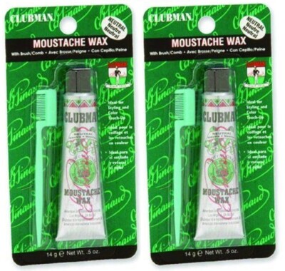 2 Pack Neutral Clubman Moustache Wax With Brush Comb 14 G 0.5 Fl Oz Each