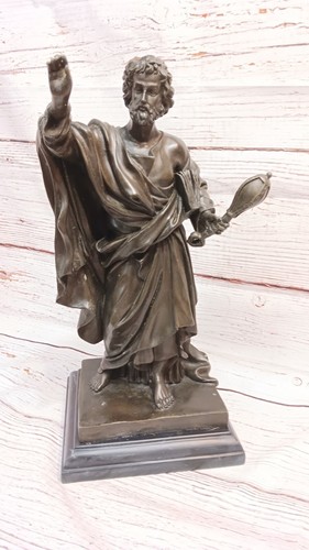 17" Bronze Saint Peter Sculpture – Holding Scepter, Marble Base