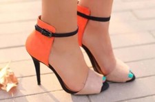 Zara Womens Orange Colourblock Suede Strappy Heel UK 5 EU 38
