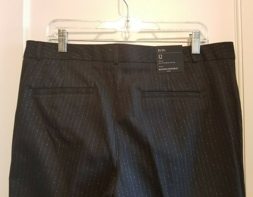 Pantalón de traje recto ajustado a rayas BR Factory Ryan Lurex, negro/plateado talla 12, nuevo con etiquetas - Imagen 9 de 12