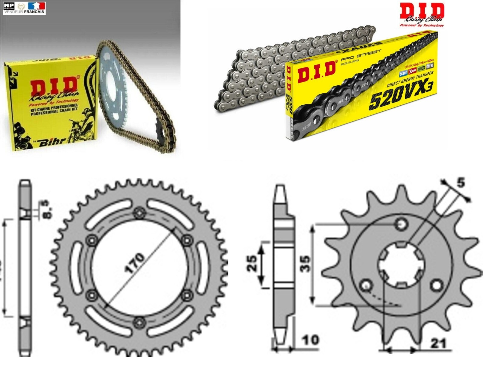 Kit chaine DID 520VX3 Suzuki DR 750 S pour voyage et tout-terrain
