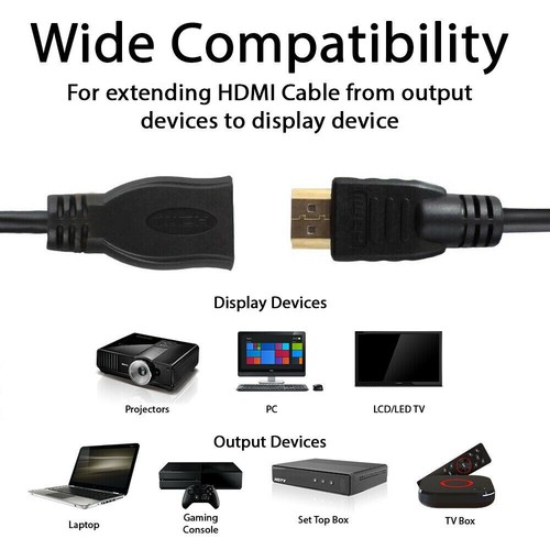 HDMI Extension Cable Male to Female HDMI Cable Extender Adapter 3D 4K x 2K Lot - Picture 3 of 8