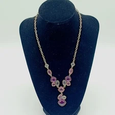 Vintage Napier Necklace Purple Pastel Silvertone Statement Y Drop 