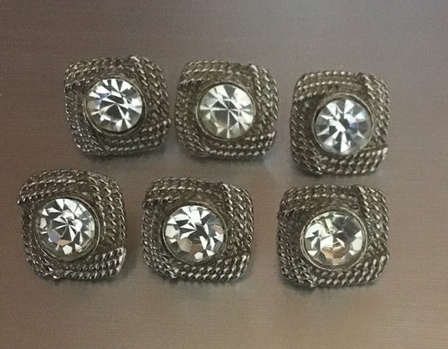 Set 6 Matching Clear Faceted Glass Crystal Rhinestone Silver Metal Buttons - 第 1/6 張圖片