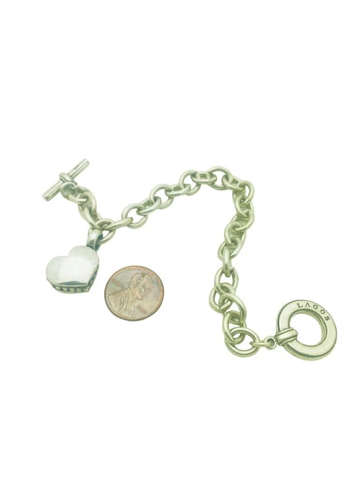 Lagos Sterling Silver Heart Dangle Toggle Clasp Chain Link Bracelet 7.5" - Image 4 of 4