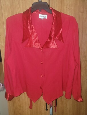 Women's vintage expose red button up blouse size 2xl Old Hollywood Glam