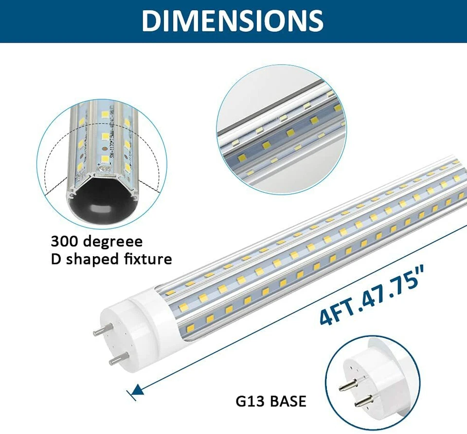 Lâmpadas tubulares LED T8 4 PÉS 22W 28W 60W G13 2 pinos 6500K luzes LED para loja garagem - Imagem 2 de 4