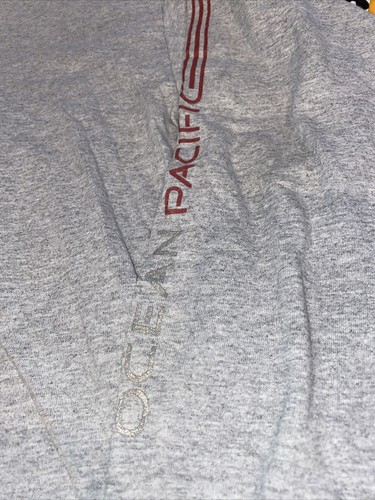 Vintage Ocean Pacific 90s Heather Gray LS t Shirt Sleeve Spell Out L Surf Beach - Picture 2 of 9