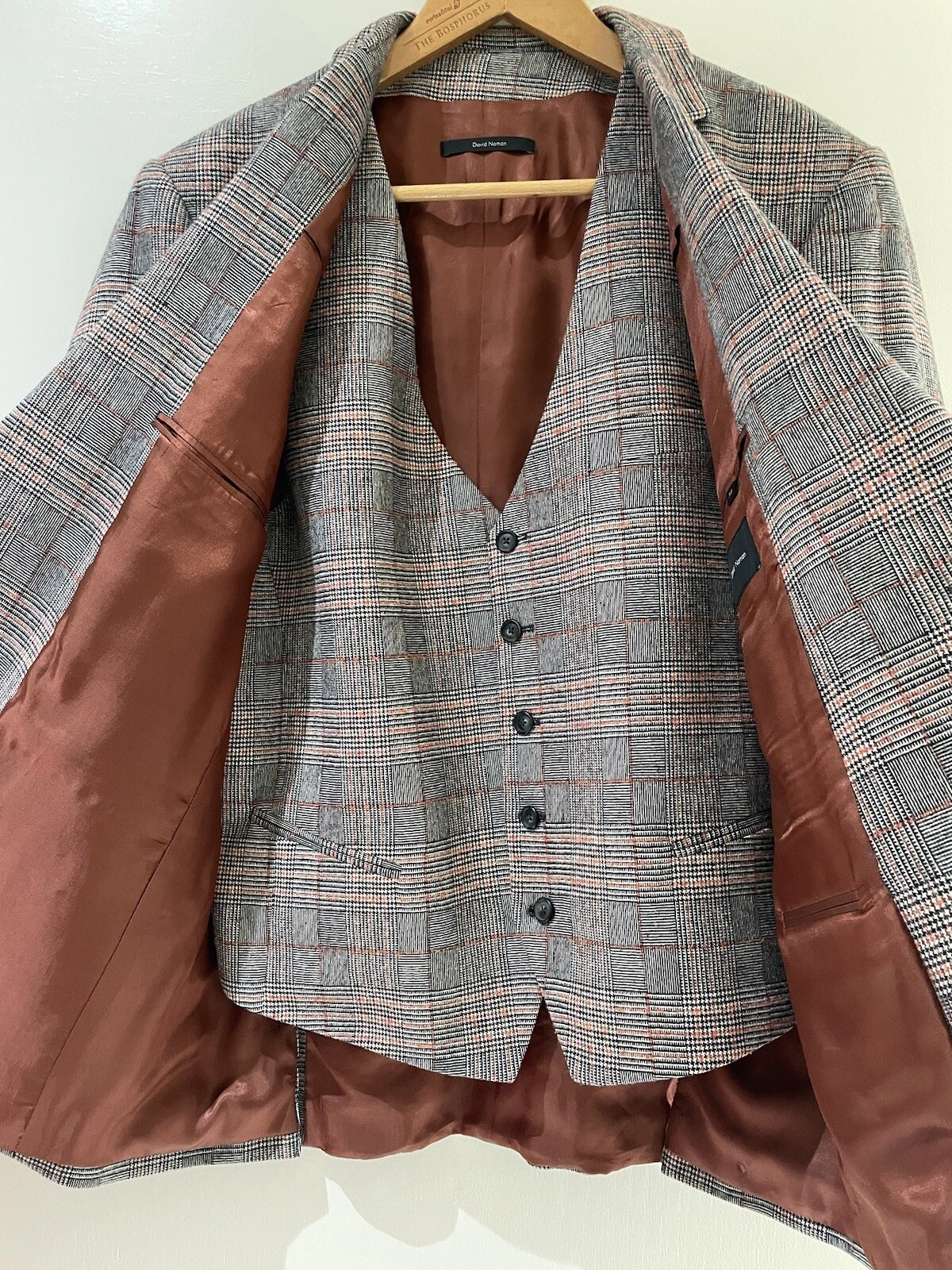 David Naman - Mens jacket & Waistcoat - Grey Checked , Size 54