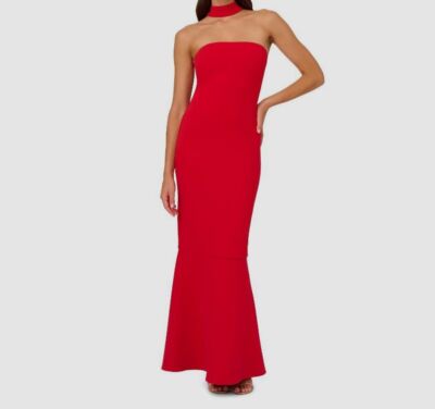 Liv Foster Women Red Bonded Crepe Strapless Gown Dress Size 2