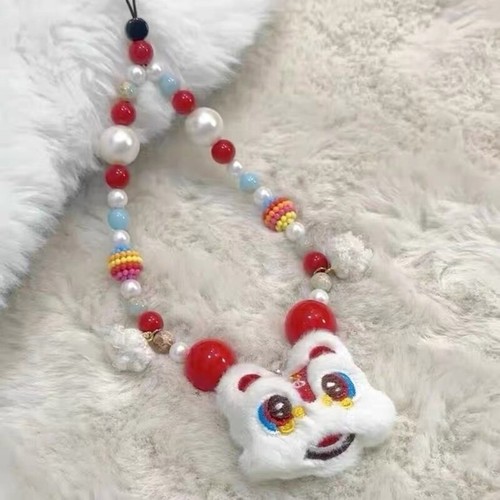 Handmade Beaded Furry Lions Keychain Detachable Phone Lanyard New Year Ornament - 第 4/8 張圖片