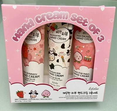 ESFOLIO Strawberry~ Milk ~Peach ~ Hand Cream Set of 3 X 50g Korean NEW