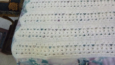NEW HANDMADE CROCHET BABY BLANKET/AFGHAN WHITE WITH A SCALLOPED EDGE 64" x 35"
