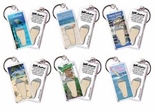 Cayman Islands FootWhere® Souvenir Keychains. 6 Piece Set. Made in USA