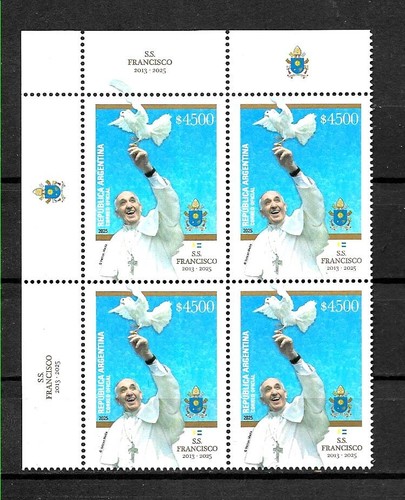 #75412A ARGENTINA 2025 S.S.POPE FRANCIS(FRANCISCO) IN MEMORIAL RELIGION BLx4 MNH - Picture 2 of 2