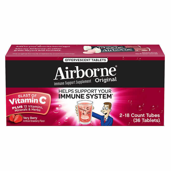 Airborne Berry- two tubes per pack One Box 2 Tubes Total 36 Tablets NEW ...