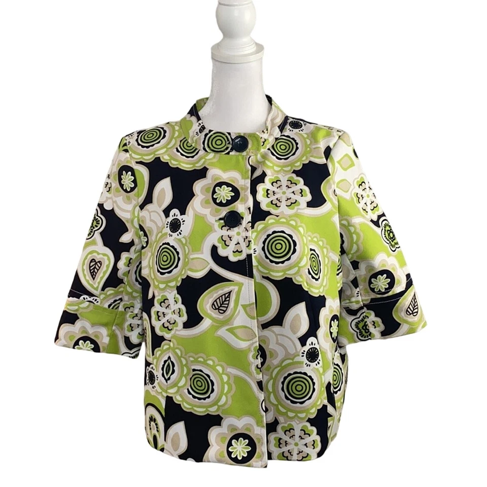 Chaqueta Blazer Recortada Madison Para Mujer Talla S Verde Negra Multi Floral Manga 3/4 Foto 2 de 4