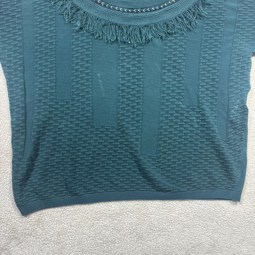 Kookai Top Donna 2 Maglione Verde Manica Corta Frange Cotone Maglia Pullover Italia - Foto 4 di 14