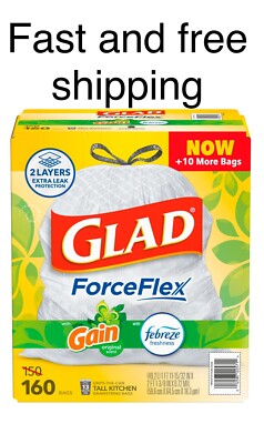 Glad ForceFlex Trash Bags Tall  Kitchen 13 Gallon Drawstring Gain Febreze 160 ct