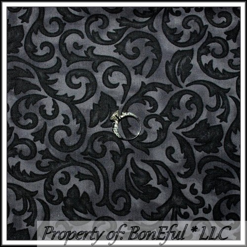 BonEful Fabric FQ Cotton Quilt Black Gray Scroll Swirl Ironwork Paisley Calico S - Picture 9 of 13