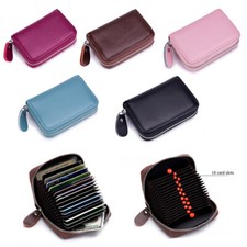 Women Men Zipper Leather Credit Card Holder Wallet RFID Blocking Zip Purse Gift