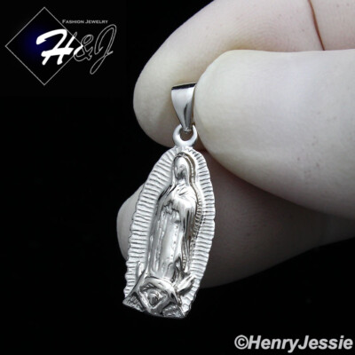 MEN WOMEN 925 STERLING SILVER SIMPLE PLAIN SILVER VIRGIN MARY CHARM ...
