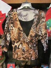 Women's Blouse Size M Brown Black Notations Brand  Very Pretty Cute Fitted Style