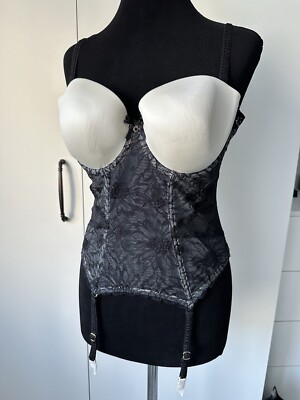 Chantelle Floral-Lace Corset Bustier Ivory Black 34 D