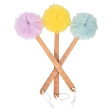 18'' Long Wood Handle Colorful Pouf Bath Brush Loofah Exfoliating Back Scrubber