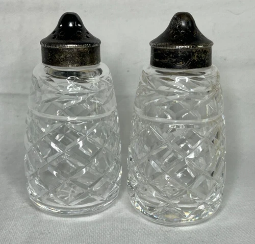 Vintage 1976 Waterford Crystal Glandore Salt & Pepper Shakers EPNS Silver Tops