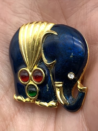Gold Tone Blue Elephant Pin Brooch Rhinestone - Picture 5 of 12