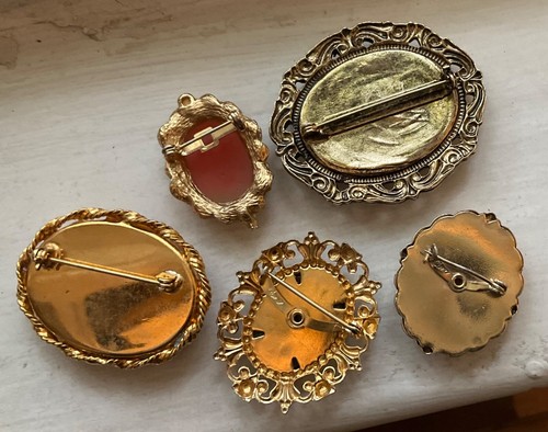 Vintage LOT CAMEO BROOCH PINS Carved Shell Signed Coro Acrylic Double Profile - Picture 7 of 8