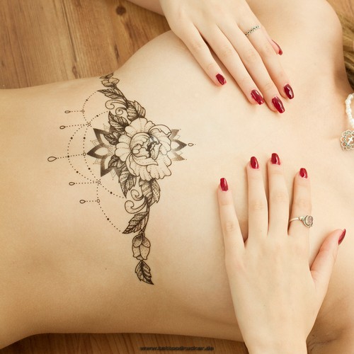 2 x XL Rosen Tattoo - Underboob in schwarz - Temporary Body Tattoo - BC022 (2) - Picture 5 of 8