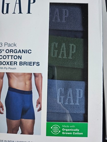 GAP Men's 3 Pack 5'' Organic Cotton Boxer Briefs, Blue Multi Colors - New - Picture 4 of 6