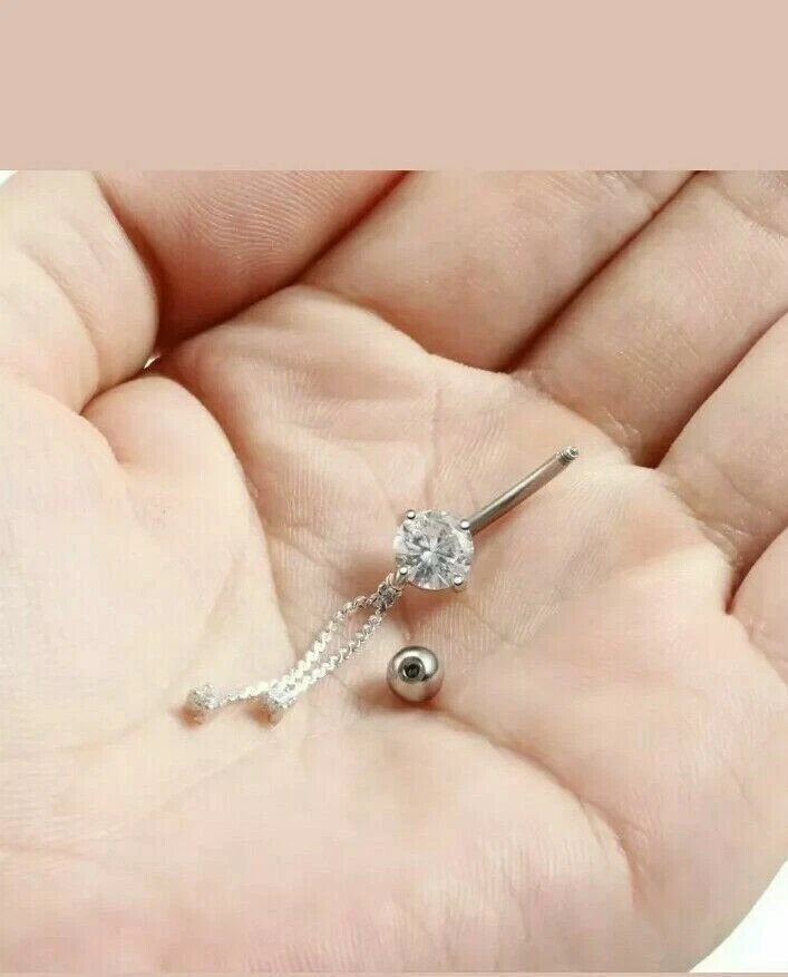 Anillo Ombligo de oro blanco de 14 quilates de más de 0,60 quilates con diamantes redondos calibre 14, (1,6 mm), Foto 4 de 4