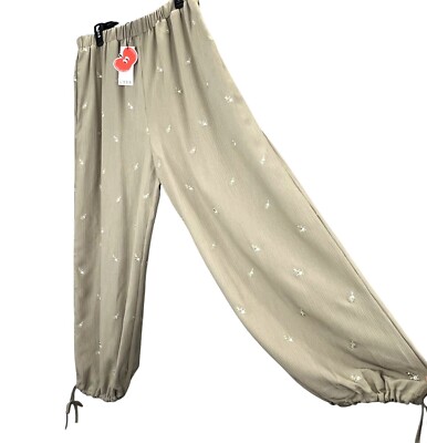 Cider Wide Leg Drawstring Pants size 1XL Sage Green Floral Pull On NWT