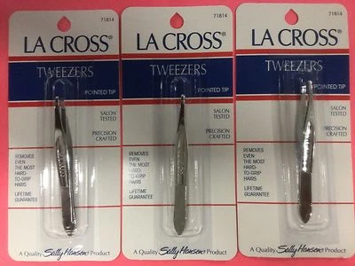 ( LOT OF 3 ) La Cross by Sally Hansen Point Tip Tweezers # 71814 NEW AND SEALED.