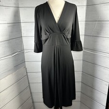 Ann Taylor LOFT Black Sheath Dress Bell Sleeve Stretch Polyester Size 8 $69